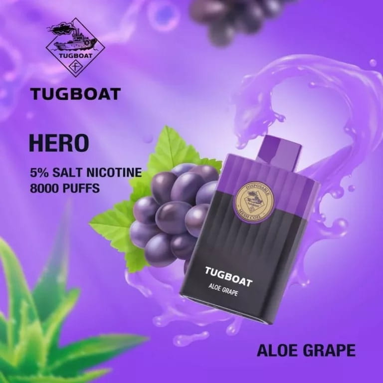 TUGBOAT HERO 8000 Puffs Disposable Vape Aloe Grape in Dubai TUGBOAT HERO 8000 Puffs Disposable Vape Aloe Grape in Dubai