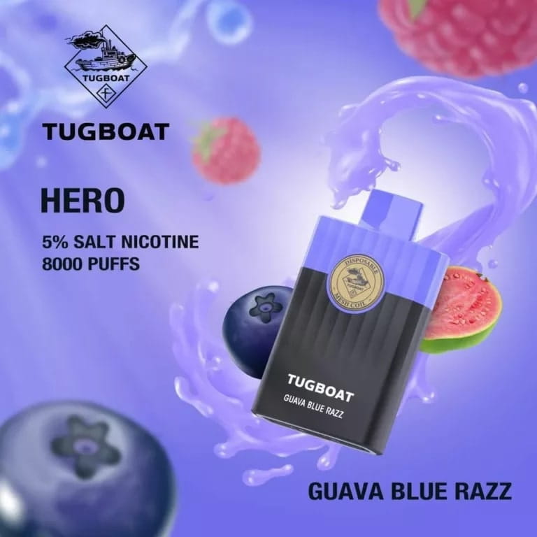 TUGBOAT HERO 8000 Puffs Disposable Vape Guava Blue Razz UAE TUGBOAT HERO 8000 Puffs Disposable Vape Guava Blue Razz UAE