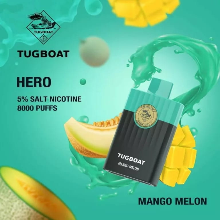 TUGBOAT HERO 8000 Puffs Disposable Vape Mango Melon in UAE TUGBOAT HERO 8000 Puffs Disposable Vape Mango Melon in UAE