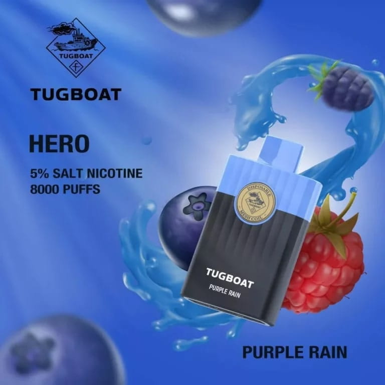 TUGBOAT HERO 8000 Puffs Disposable Vape Purple Rain in UAE TUGBOAT HERO 8000 Puffs Disposable Vape Purple Rain in UAE